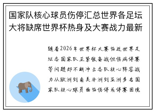 国家队核心球员伤停汇总世界各足坛大将缺席世界杯热身及大赛战力最新追踪 国家队核心球员伤停汇总世界各足坛大将缺席世界杯热身及大赛战力最新追踪